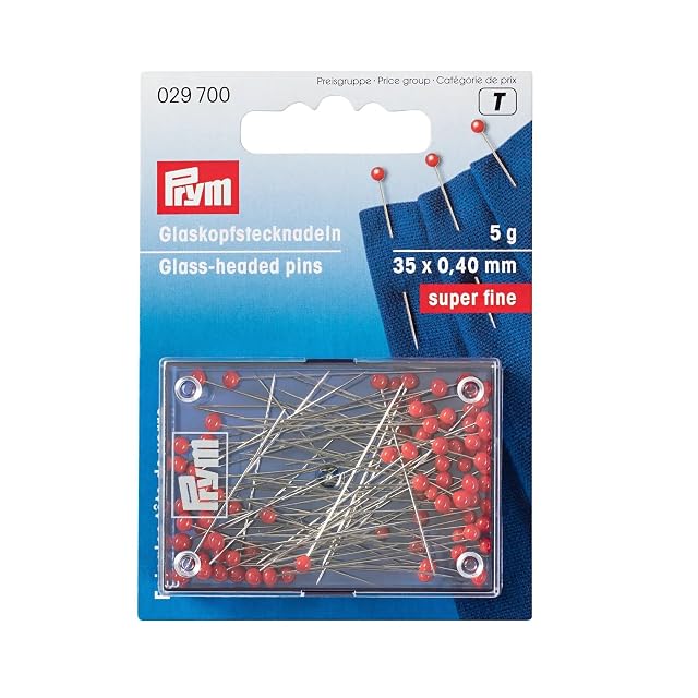Alfileres Prym con cabeza de cristal roja, de 0,40 por 35 mm